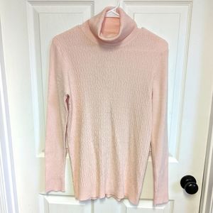 JOAN VASS NWT Ribbed Turtleneck Soft Pink Long sleeve Ladies Medium